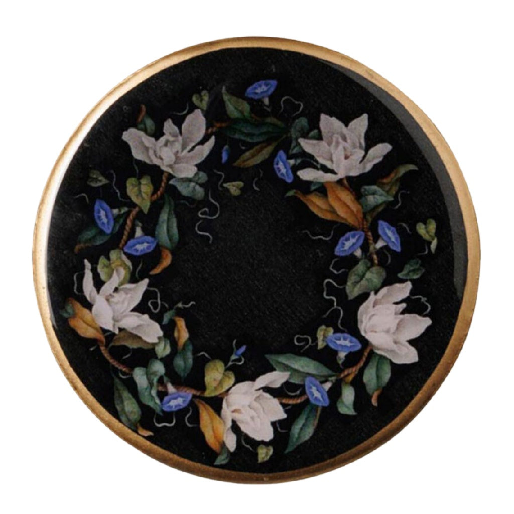 Dessous de verre rond décor floral vintage avec bord doré antidérapant