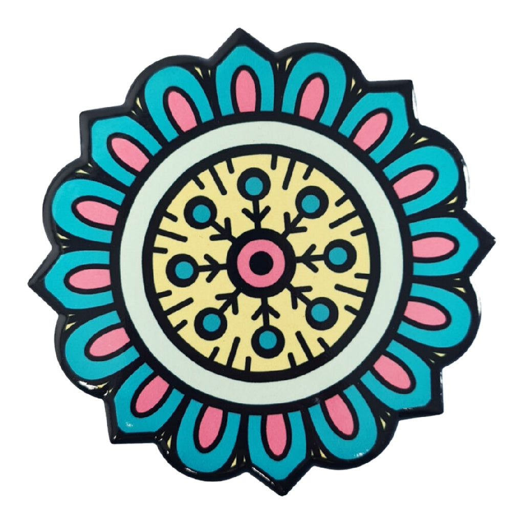 Dessous de verre rond motif floral graphique multicolore antidérapant